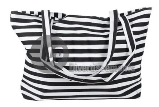 Black/white striped marine beach bag in plastic fiber