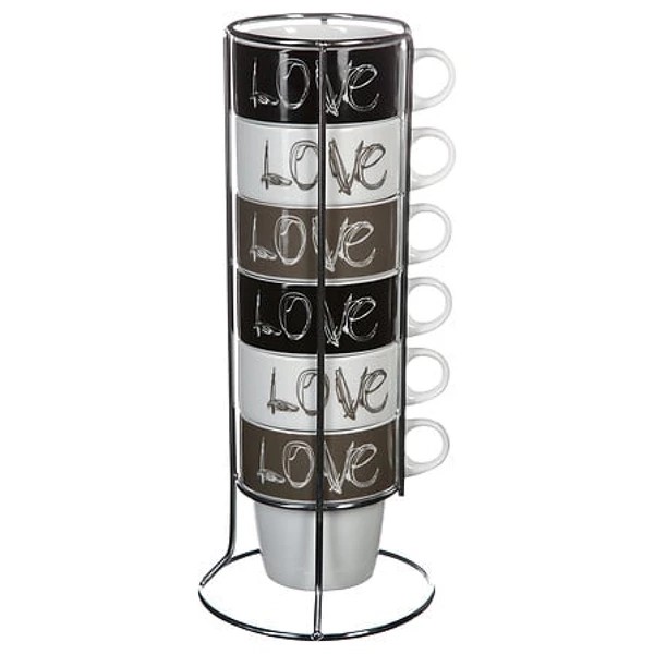 Rack 6 mugs m love 26cl, multicolore
