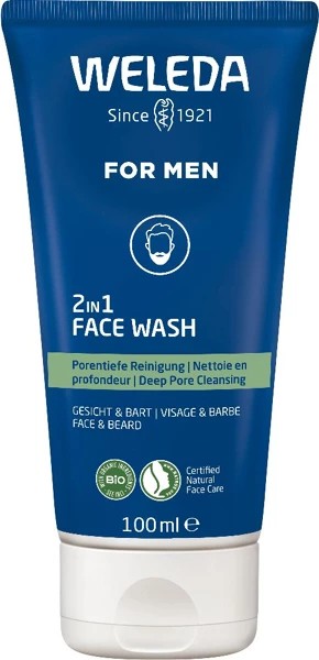 Weleda 2-in-1 facial cleanser for men, 100 ml tube