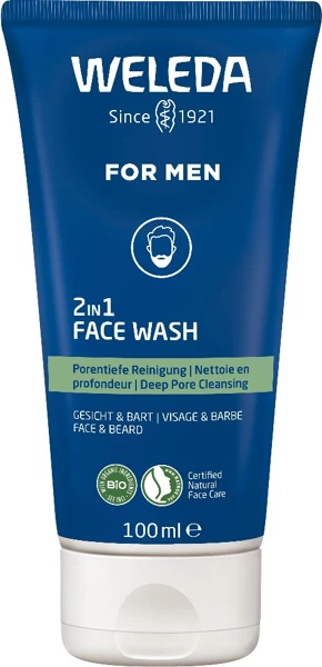 Weleda 2-in-1 facial cleanser for men, 100 ml tube