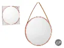 [82001] Miroir rond avec poignée en simili-cuir bronze pet