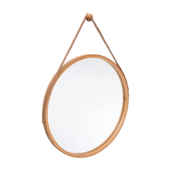Round bamboo leather wall mirror D38, beige