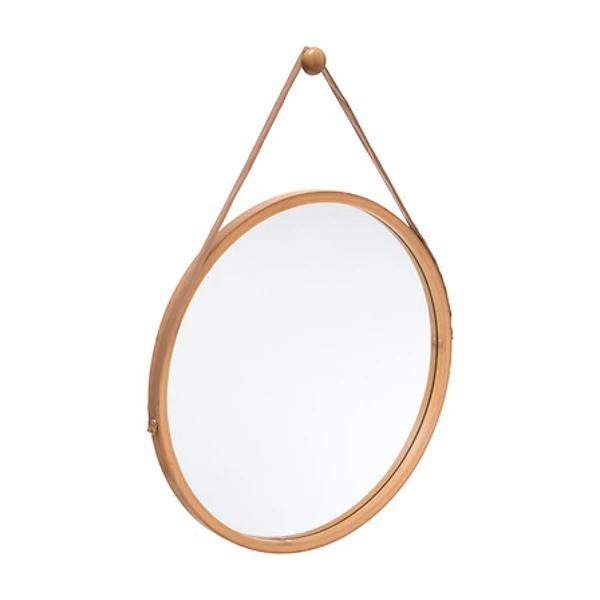 Round bamboo leather wall mirror D38, beige