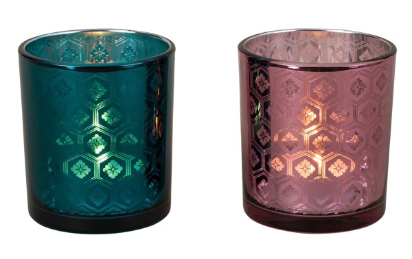 Purple glass and oil tealight holder H8cm - D7cm