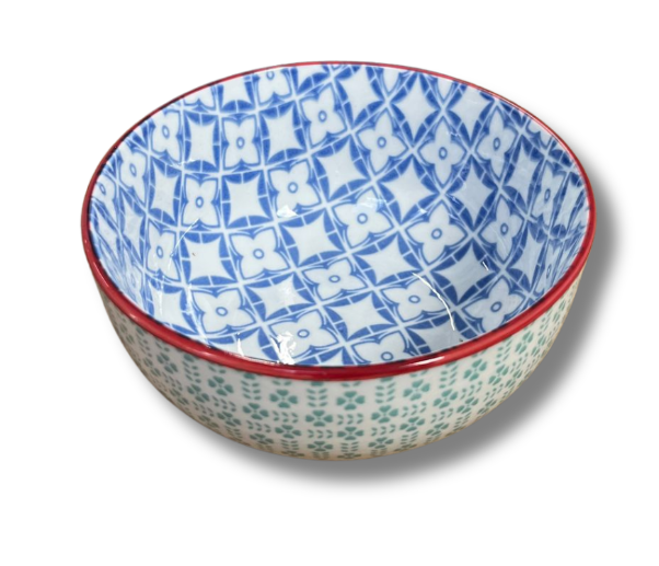 Printed ceramic bowl. Double pattern. 14cm diameter.