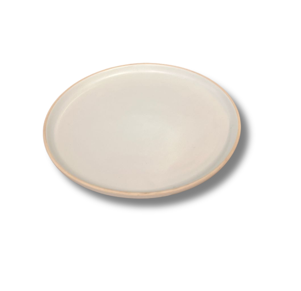 Beige/white high edge plate D: 8"