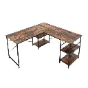 L-Shaped Convertible Desk with Shelves, Rustic Brown