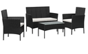 Salon de jardin Alizee en resine noir/coussins blanc