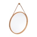 Miroir mural cuir ronde bambou D38, beige